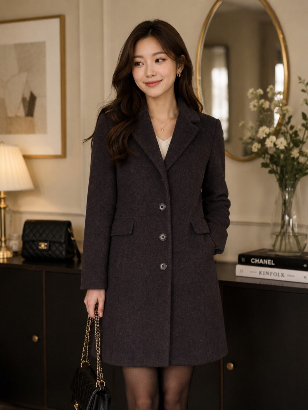 Covington Women's Wool Blend Tailored Dark Grey Single Breasted Coat. Size S.